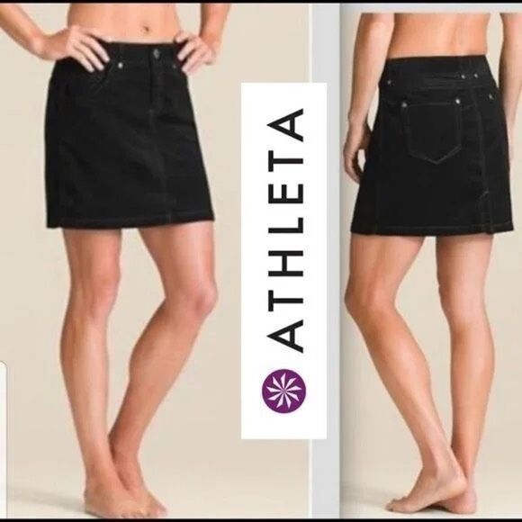 Athleta Velvet Cotton Mini Skirt With Drawstring And Pockets‎ Black 6 - Picture 1 of 15